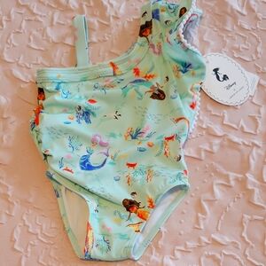 NWT Disney Janie and Jack Mermaid Print One-Shoulder Swimsuit